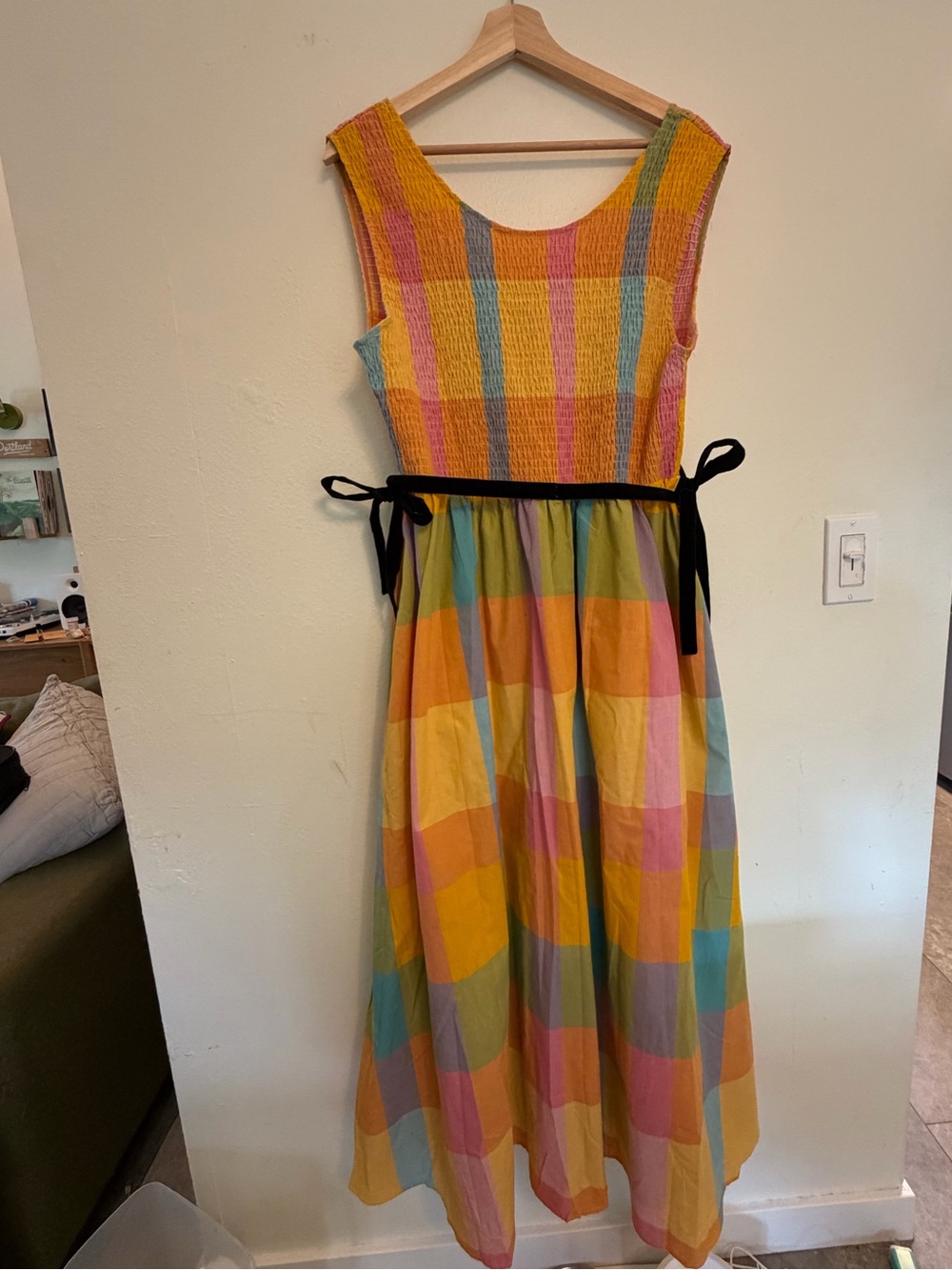 Colorblock Plaid Sleeveless Midi Dress with Black Tie ace + jig like